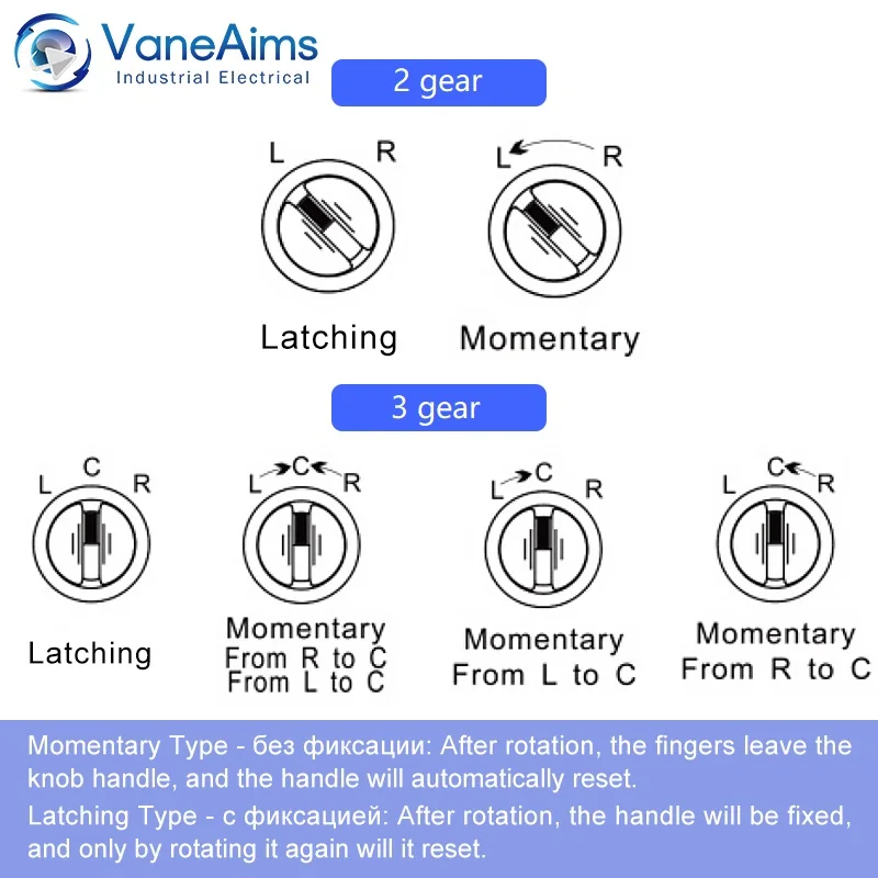 Knob Switch LA36M-10/20 Two-Position Power Switch Three-Gear Selection Button Left And Right Circuit Control 10A VaneAims