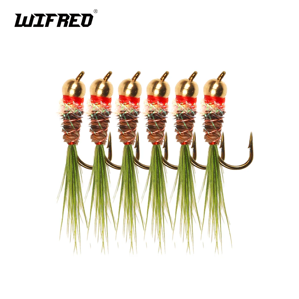 

Wifreo 6pcs #16 Brass Bead Head Frenchie Nymph Fishing Flies Euro Nymphs Barbed Wet Fly For Trout Grayling Fishing Lure Baits