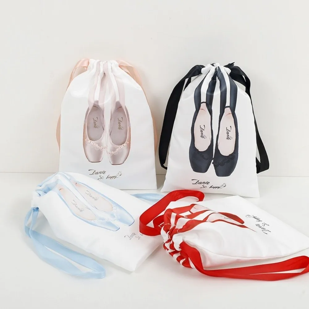 Portable Drawstring Ballet Dance Bags Dustproof Ballet Shoe Print Dance Shoe Storage Bags Sports Dance Pouch Dancer