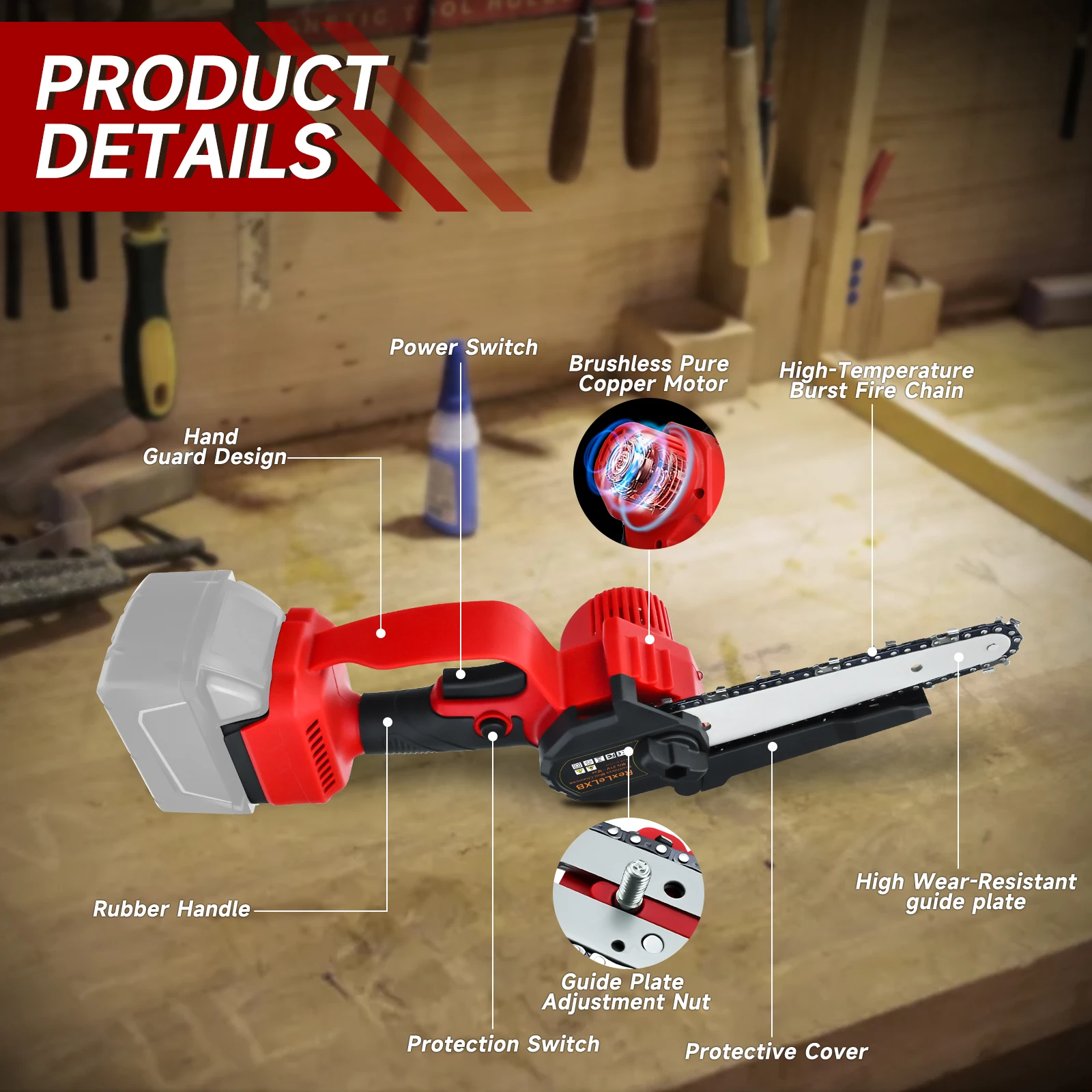 6 นิ้ว Mini Chainsaw มือถือขนาดเล็กเลื่อยไฟฟ้าไร้สายสวนตัดต้นไม้ตัดเครื่องมือสําหรับ Milwaukee 18V แบตเตอรี่ (ไม่มีแบตเตอรี่)