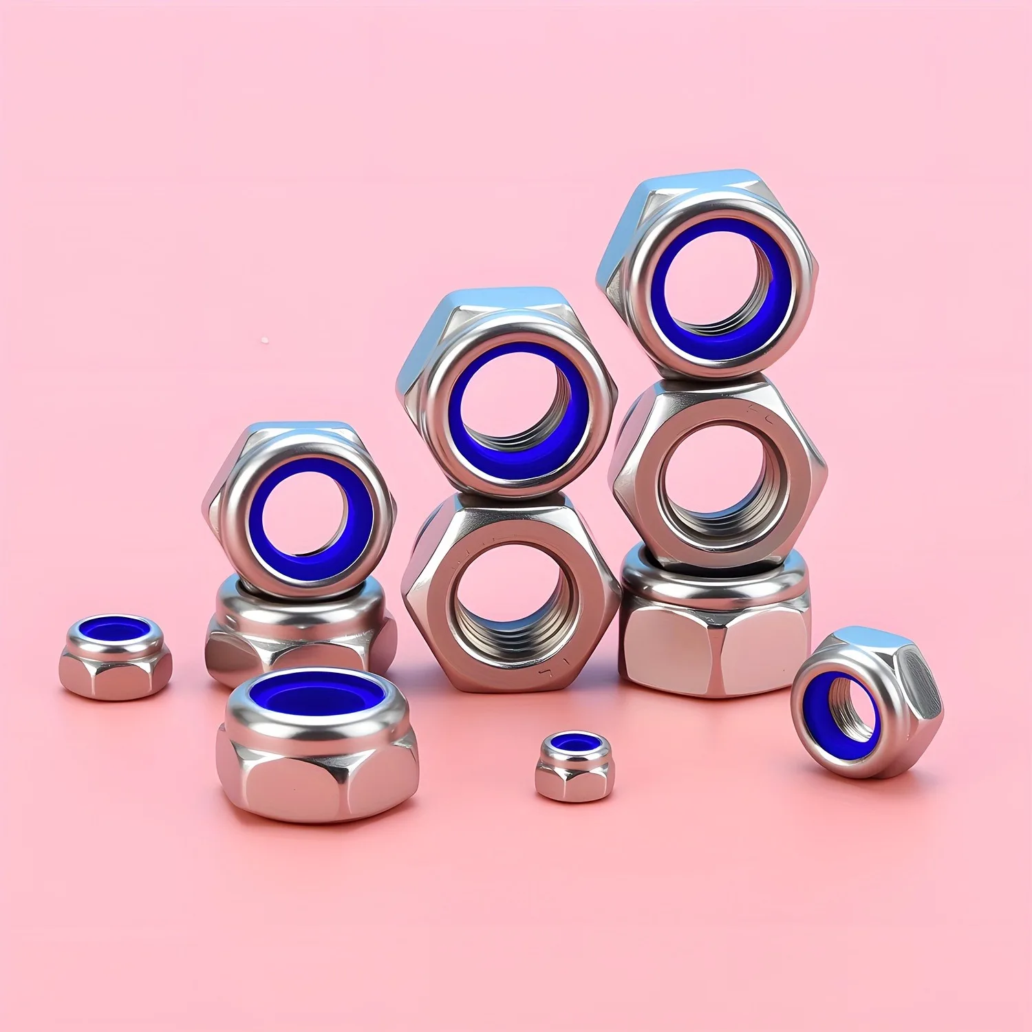 200 Pieces of Stainless Steel Nylon Anti-Slip Self-Locking Nuts M3-M12, Nylon Embedded Nuts, Hexagonal Screw Caps