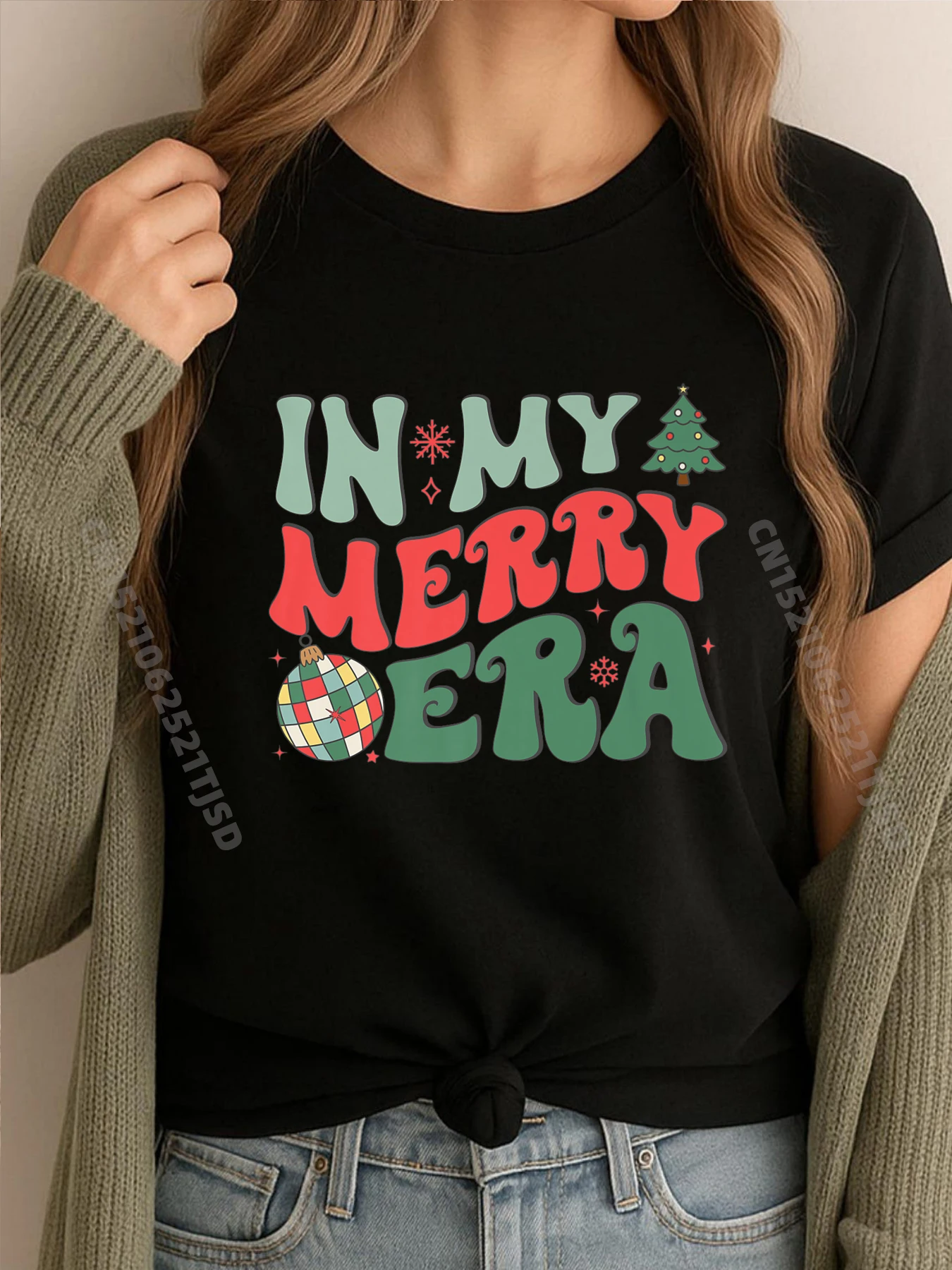 

Рождество в моей веселой эпоху, рождественские праздники, рождественская зелено-белая футболка с рисунком, осень Camiseta Masculina