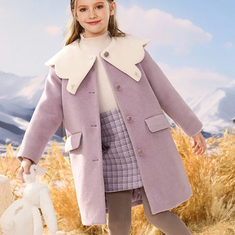 

Girls' Premium Wool Coat Winter Korean Style Thermal Lining Loose Fit Children's Winter Coat Thickened