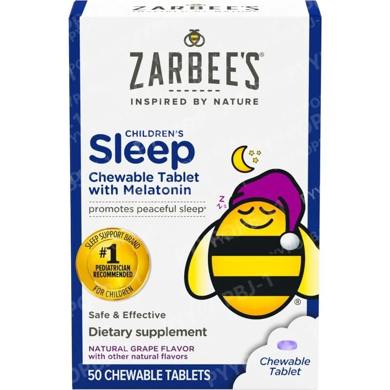 

Zarbees Kids Melatonin Chewable Tablets 1mg Natural Grape Flavor Sleep Supplement for Ages 3+ 50 Count Drug Free No