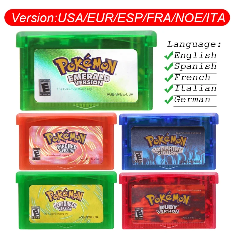 Image of GBA-Spielkassette Pokemon Emerald FireRed LeafGreen Ruby Sapphire Shiny Label Mehrsprachige 32-Bit-Videospielkonsolenkarte