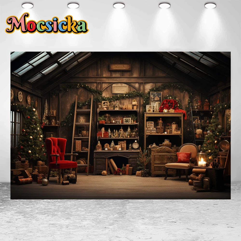 Mocsicka 겨울 크리스마스 사진 배경 크리스마스 트리 선물 스탠드 테마 휴일 파티 홈 사진 배경 스튜디오 소품