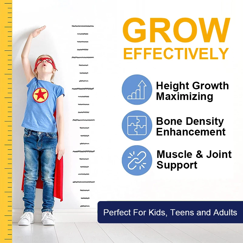 Calcium, Vitamin D3 Height Growth, Bone Strength & Density Support - Height & Bone Growth Supplement for Kids & Adults