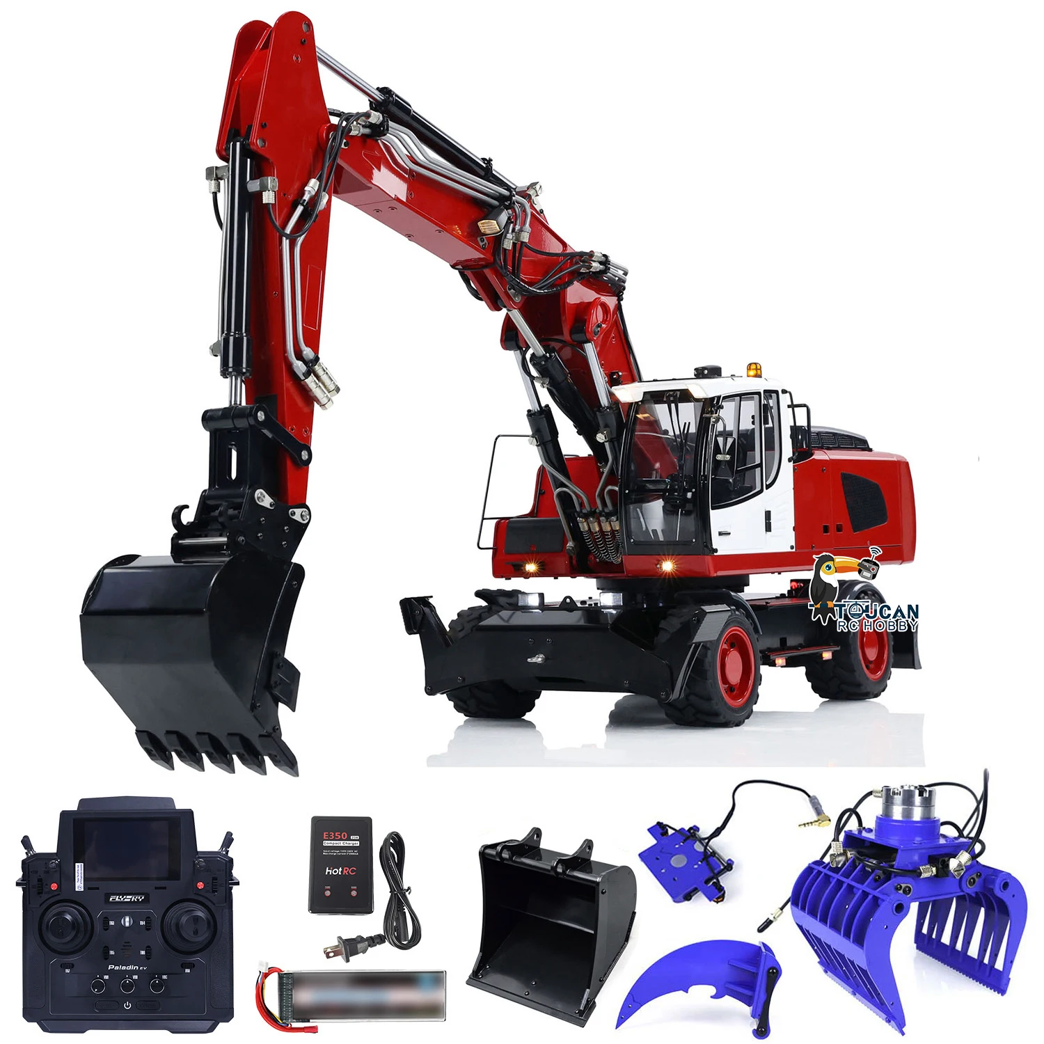 1/14 Wheeled RC Hydraulic Excavator 946 PL18EV TOUCAN RC HOBBY Painted Finished Radio Control Digger Ripper Grab Sound System