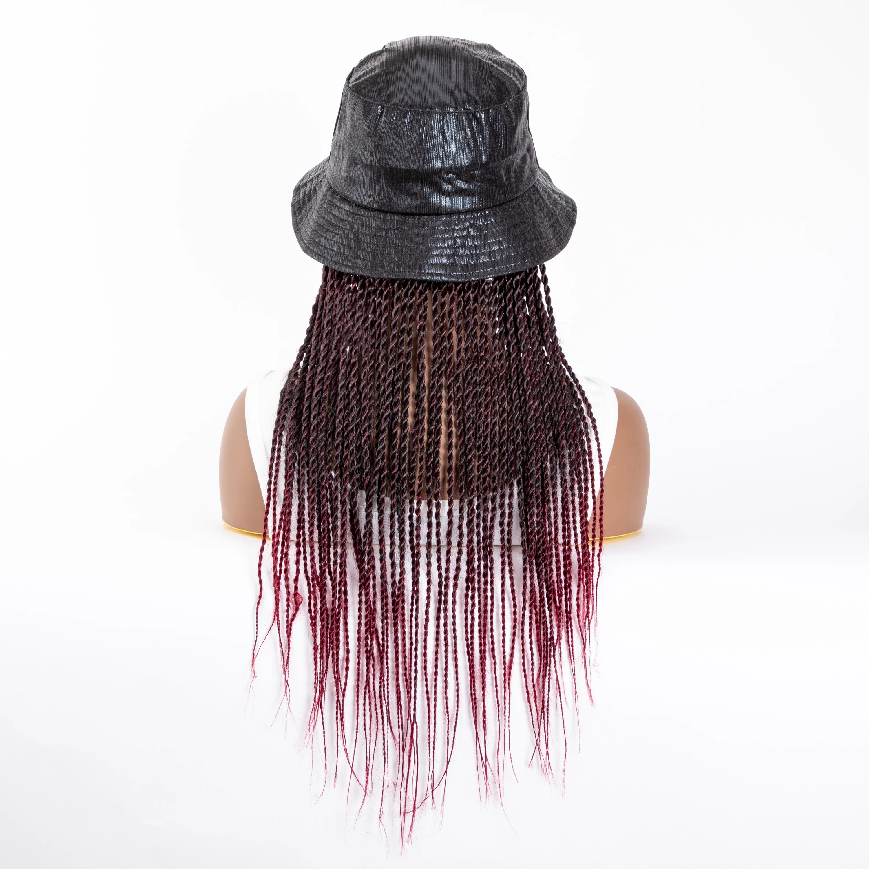 WIGERA Burgundy Long Red Wine Braided Wig Braides Hair Extensions Synthetic Twist Braided Wig With Hat  Cap Wigs For Black Women