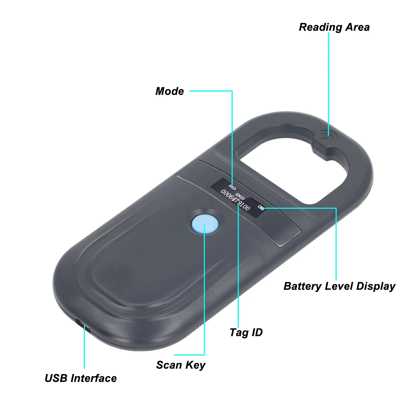 Animal ID Reader 134.2KHz ISO11784 85 FDX B EMID Handheld Pet Tag Chip Scanner USB Charging Built in Buzzer Pet Chip ID Scanner