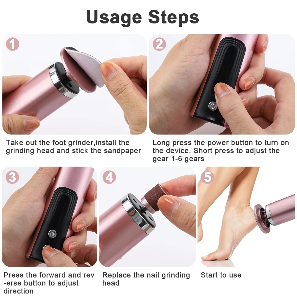Wireless Electric Foot Callus Remover Machine Rechargeable Pedicure Tool for Dead Skin And Cuticle Removal with Replacement Sand