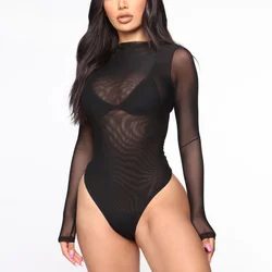 Women Sexy Stage Long Sleeves Jumpsuit Bodysuit Top Leotard Sexy High Cut Leotard Pole Dancing Clubwear