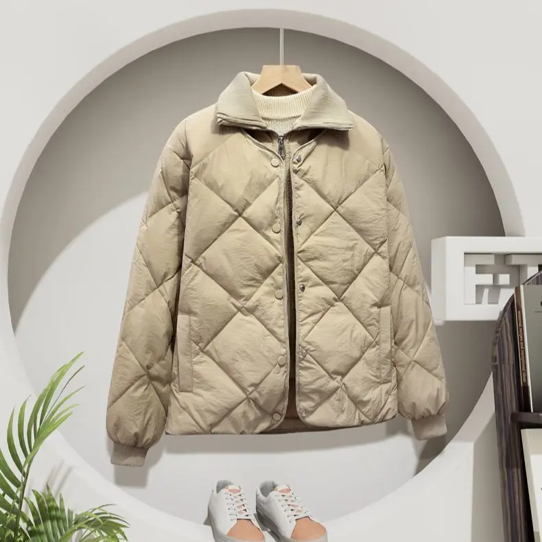 

2025 New Stand-up Collar Splicing Winter Down Jacket Light and Thin Short Thick Coat Fake Two-piece Coat