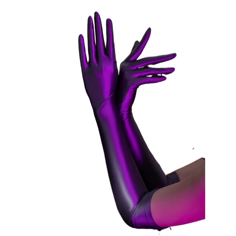 Women Sexy Gloves Long Elbow Five-Finger Ultra-Thin Oil Shiny Silky High-Elastic Exotic Lingerie Ultra Thin Tight Gloves