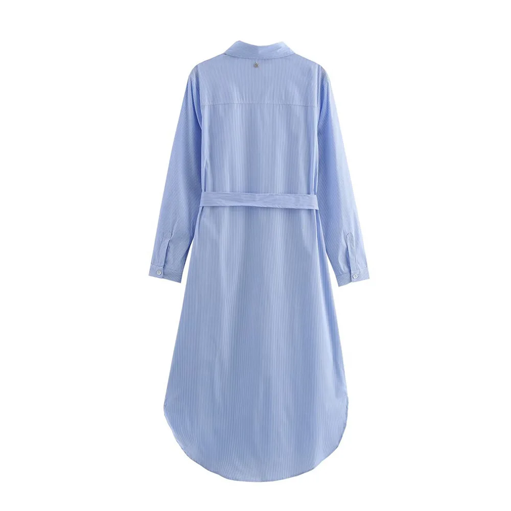 Sukienki 2025 Women Summer Fashion Long Sleeve Mid Dress Casual Loose Elegant Lace Up Stripe Design Office Women Shirt Dresses ﻿
