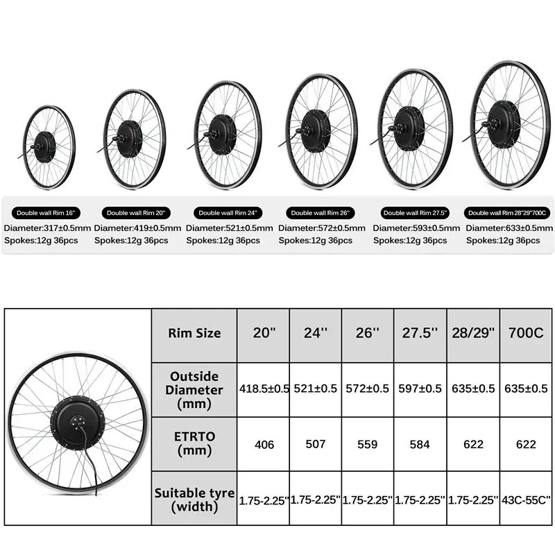 Ebike Wheel Motor 36V 48V 500W 350W 250W Rear Front Wheel Hub Motor for Electric Bike Conversion Kit 26in 28in