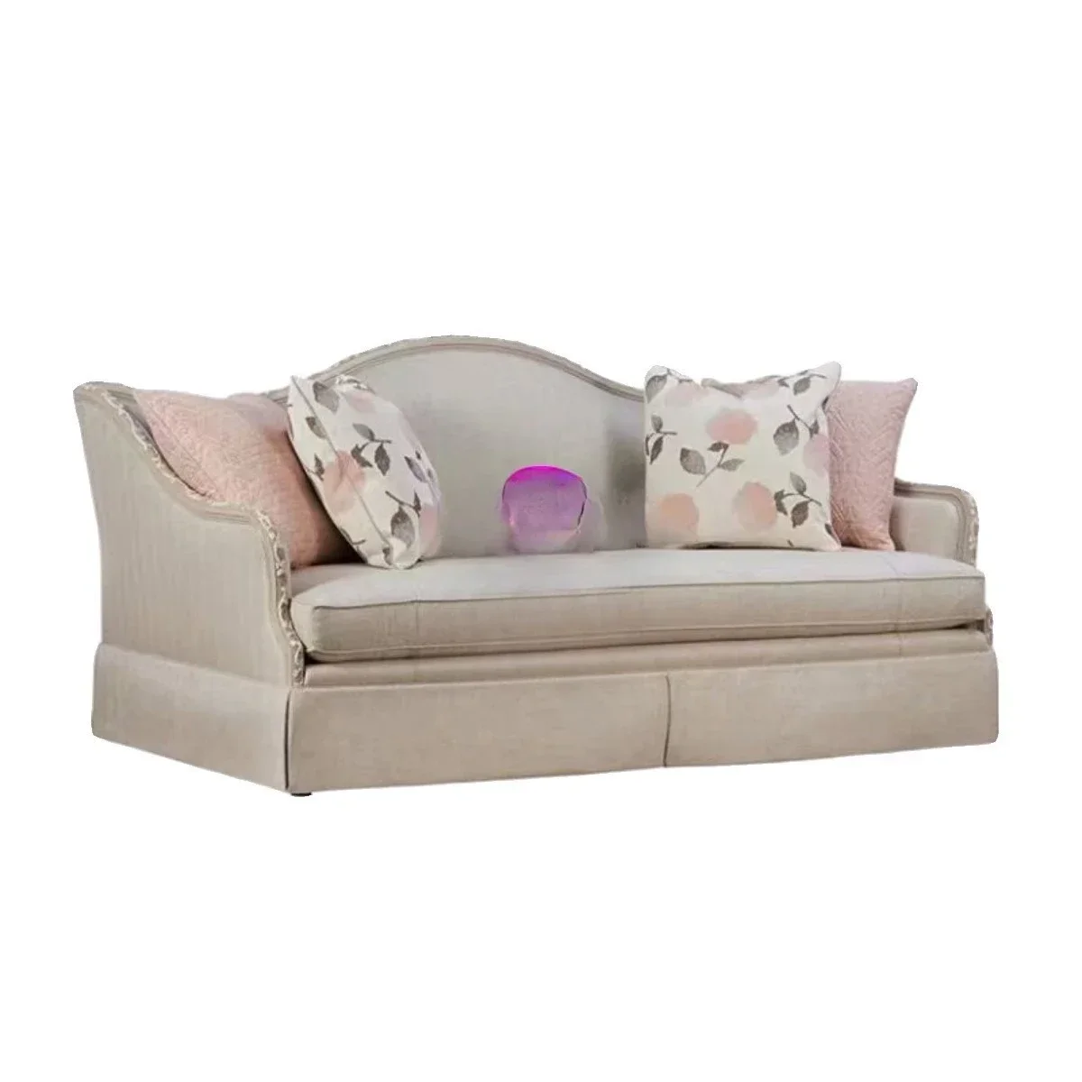 

North American ART light luxury summer picture fabric sofa French removable solid wood carving flower