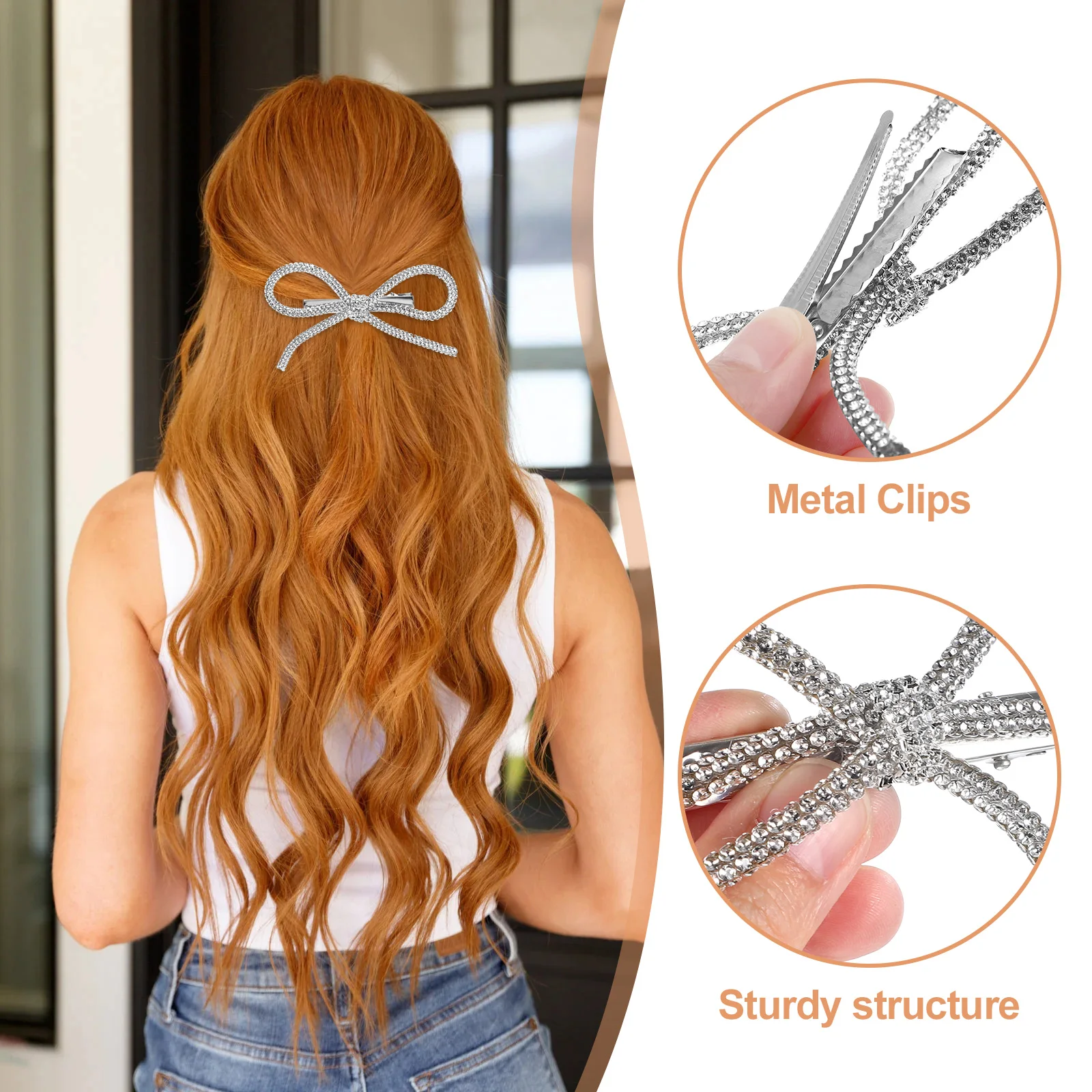 

4 Pcs Rhinestone Bow Clips Exquisite Lightweight Comfortable Long Lasting Hair Accessories For Women Girls Daily Wear Wedding