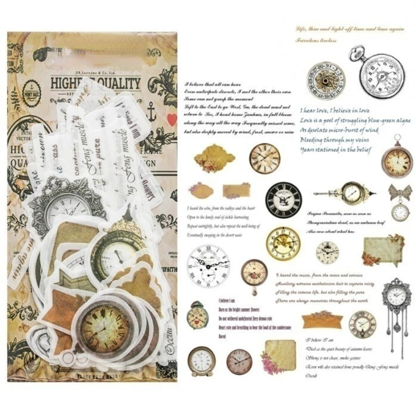 60pc/bag Vintage Time Letters Carriage Washi Decoration Sticker Paper Diy Handmade Diary Album Scrapbooking