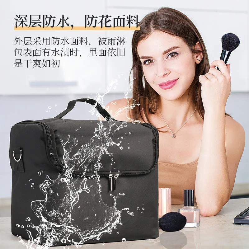 Large-capacity waterproof makeup bag for women, portable professional makeup organizer,