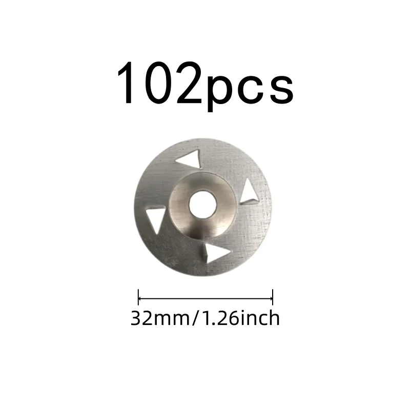 102 pcs Four Claw Anti-Slip Design 32mm Iron Tile Washers, great for Wall Construction, Pre-Drilled Center Hole