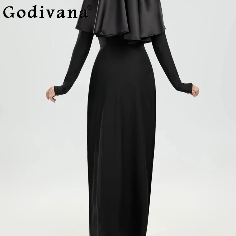 Ropa de actuación bonita para Halloween, disfraz Sexy de monja de Anime para mujer, disfraz de actuación para mujer, vestido elegante negro y chal