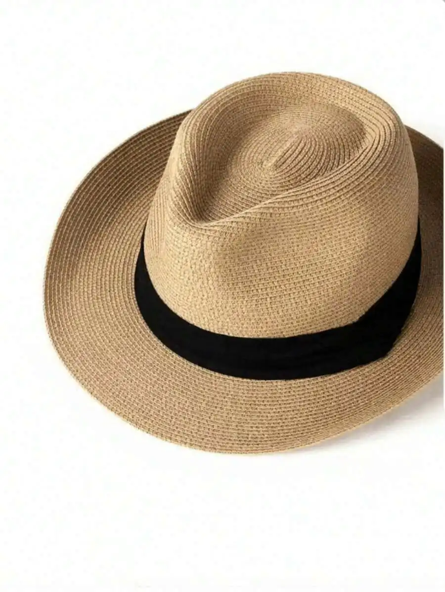 

Mens Panama Hat With Black Woven Band Sun Hat Beach Fedora