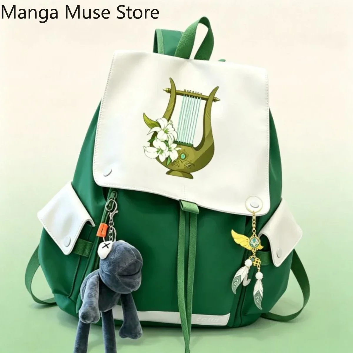 アニメ「原神」のヴェンティのイラストがプリントされた、肩掛けできるクロスボディバッグ、バックパック。コスプレや学生向けの誕生日プレゼント、クリスマスギフトに最適。