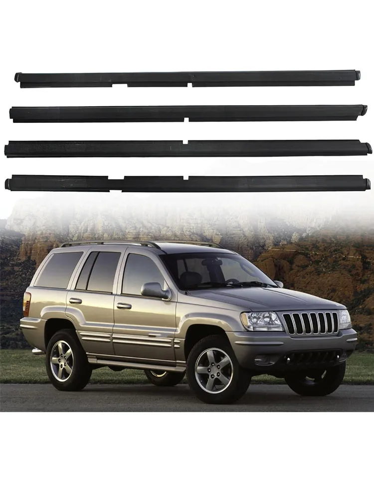4 SZT. Nowe, wysokiej jakości uszczelki okienne zewnętrzne przednich i tylnych drzwi, listwy ozdobne, zestaw uszczelniający do Jeep Grand Cherokee 1999-2004 II WJ WG 4-drzwiowy, zewnętrzne uszczelki — 2