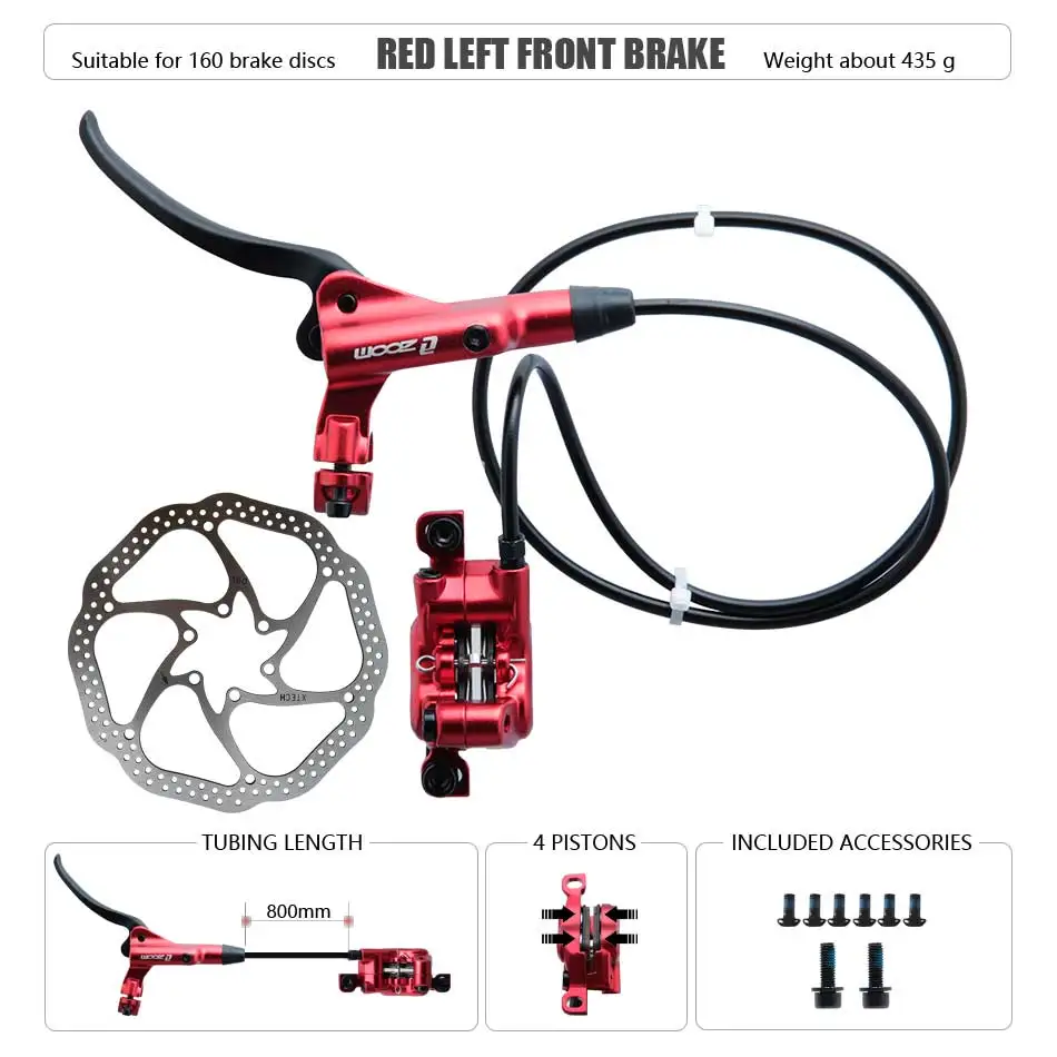 ZOOM HB-876 4-Kolben-Klapp-Mountainbike-Scheiben-Hydraulikbremsen-Set vorne 800 hinten 1400 mm MTB-Fahrradkrämpfe rot Fahrradteile