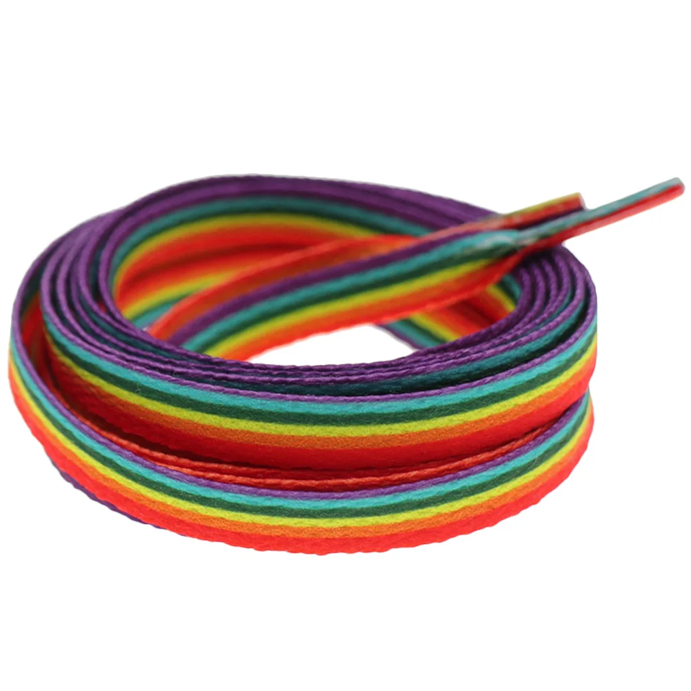 

Rainbow Gradient Laces Elastic Shoelaces Flat Canvas Shoes Ties Versatile Polyester Child Vertical Stripes