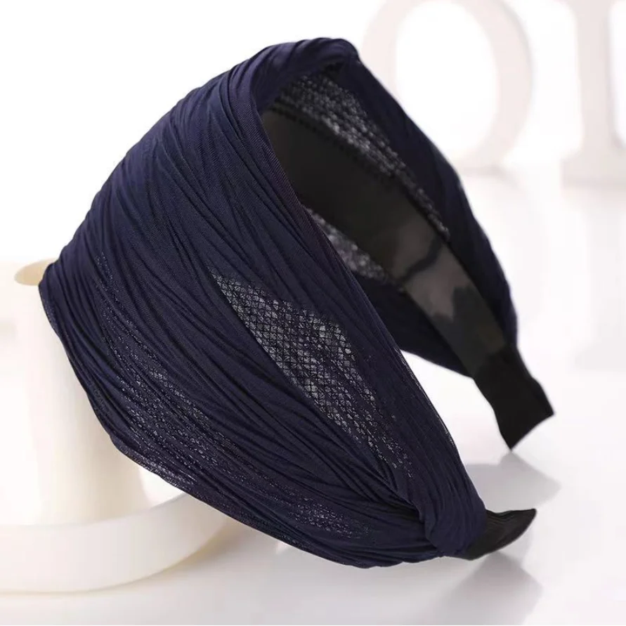 Breites Haarband für Damen, Plissierter Netzstoff-Haarreif, Eleganter Rutschfester Turban-Haarreif, Haaraccessoires für den Alltag im Büro – Detail 5
