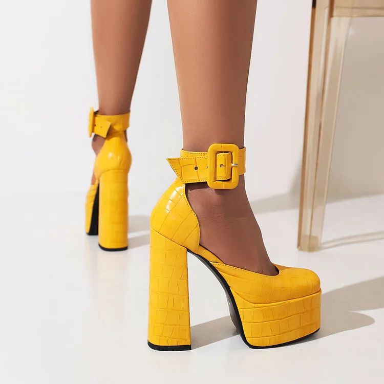 Big Size Square head thick heel waterproof platform  ladies high heels women shoes woman pumps