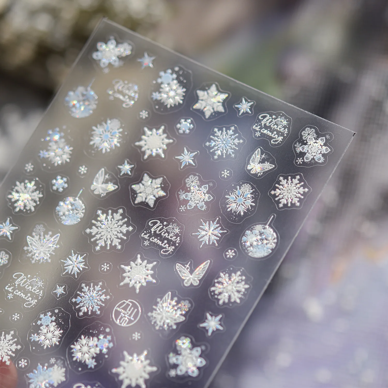 Esqustici adesivi per unghie farfalla fiocco di neve 5D Shell Light Winter Dreamy Nails Art Decor Stickers Decalcomanie per unghie Capodanno fai da te