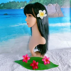 12 PCS 8cm White and Pink Hawaiian Frangipani Plumeria Foam Head Flower Party Beach Hair Clips for Wedding Party Accessories