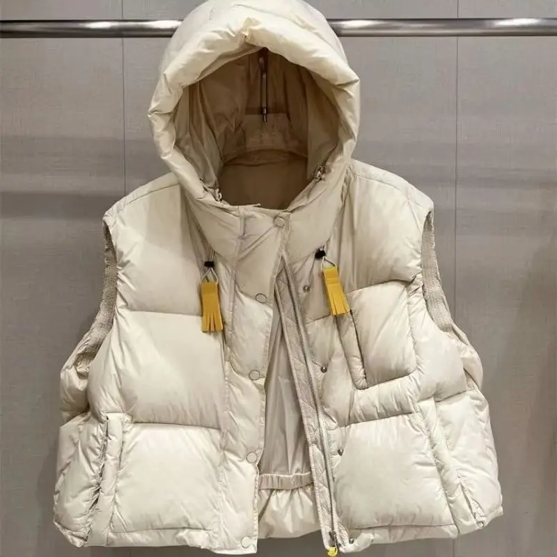 

2025 New Korean Winter Down Cotton Vest Coat Women's Short Hooded Loose Sleeveless Warm Parkas Waistcoat Female Outerwear