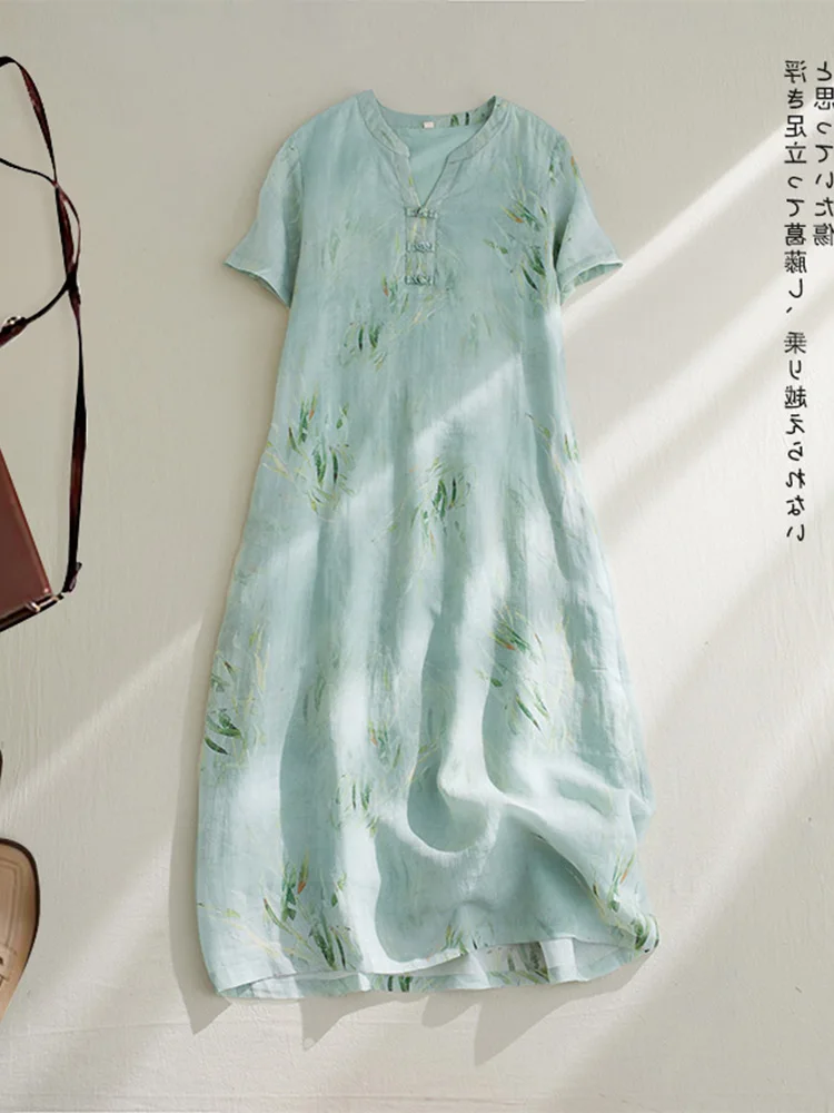 

Ele, большой размер, хлопково-льняная длинная юбка Qipao Dr Bamboo Le с принтом, китайская длинная юбка для похудения, винтажная свободная посадка