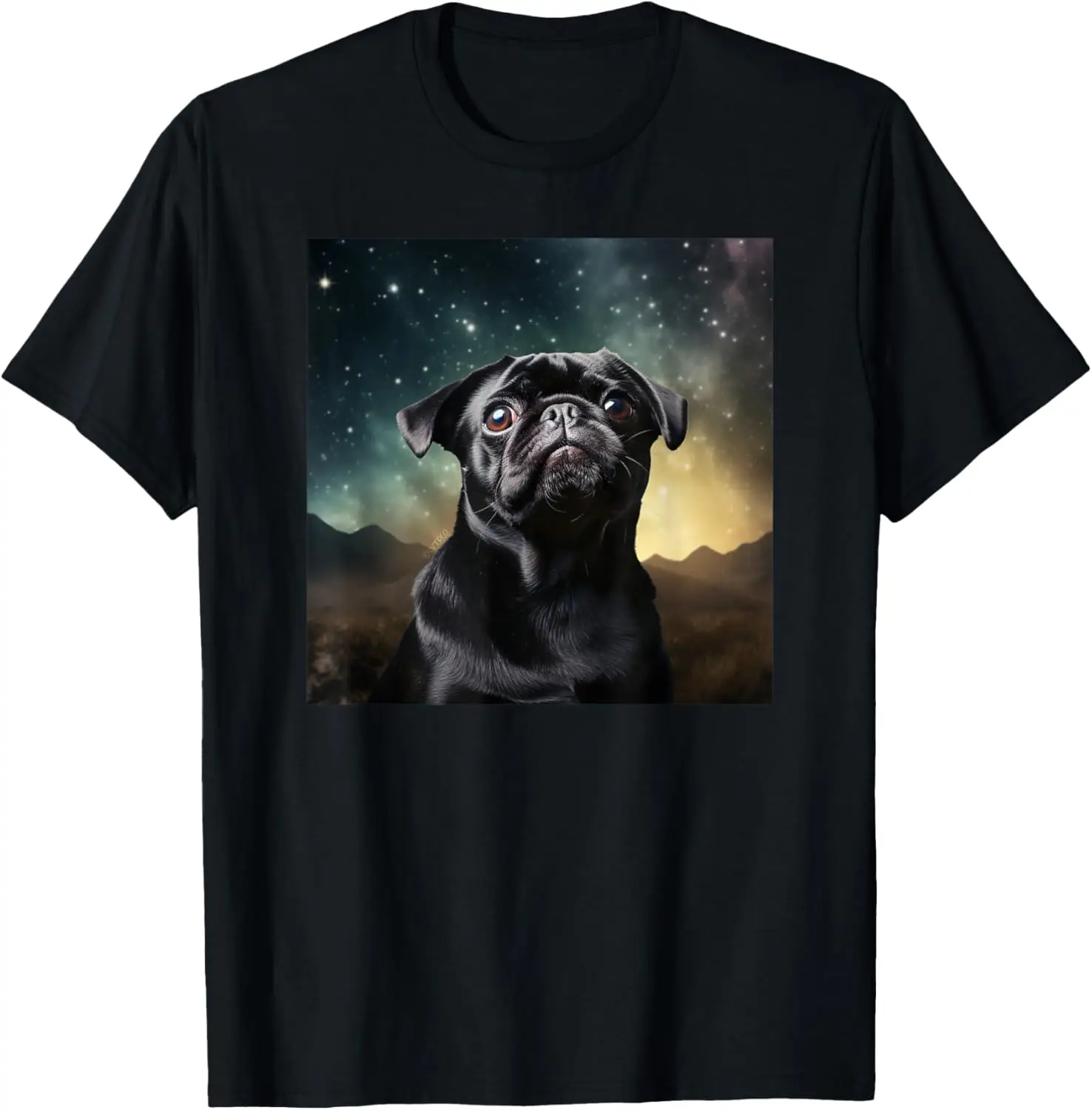 Funny Pug in Space Cute Pug Face T-Shirt