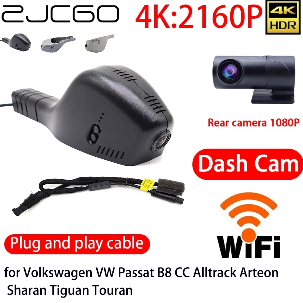 

ZJCGO 4K Car DVR Dash Cam Wifi Front Rear Camera 24h Monitor for Volkswagen VW Passat B8 CC Alltrack Arteon Sharan Tiguan Touran