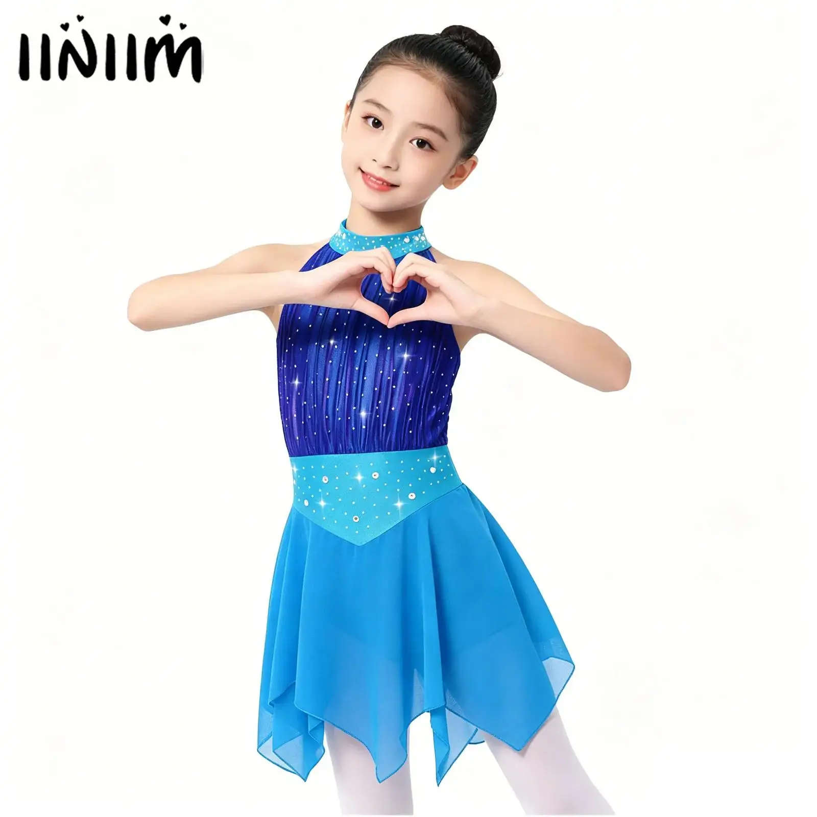 

Kids Girls Gymnastics Figure Skating Costume Ballerina Tutu Lyrical Dance Dress Shiny Rhinestones Metallic Ballet Jersey Dress
