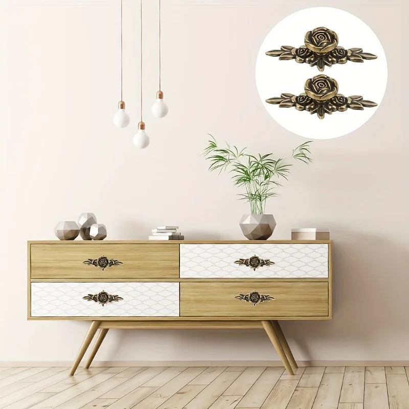 1pcs Rose Furniture Handle with Back Panel, Drawer Handle, Suitable for Dressing Table, Drawer, Cabinet