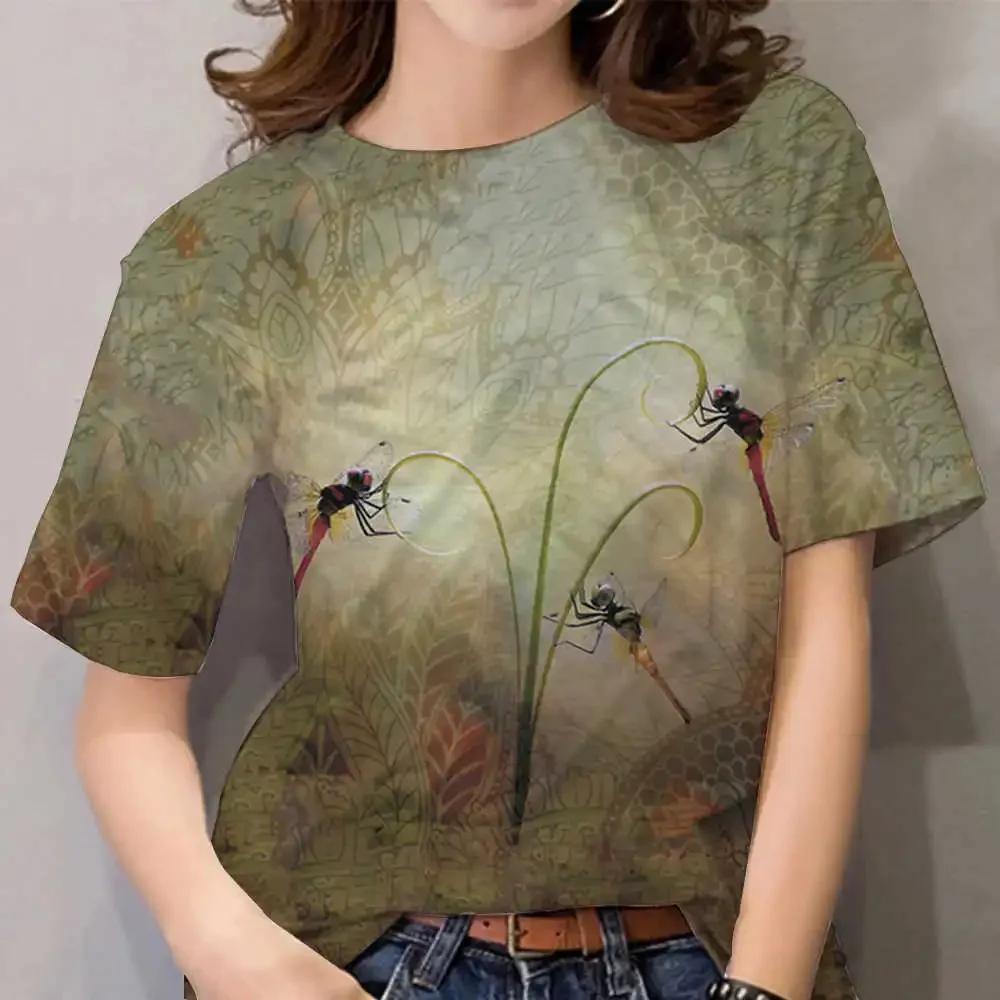 Summer Dragonfly 3D Printed T-Shirts Woman Fashion Harajuku Tees Tops Short Sleeve T Shirt Women's Oversized Streetwear Clothing