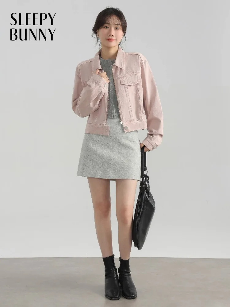 

Мягкая укороченная джинсовая куртка для женщин, облегающее короткое джинсовое пальто, нежное шикарное весеннее повседневное повседневное повседневное пригородное пальто, стильная одежда