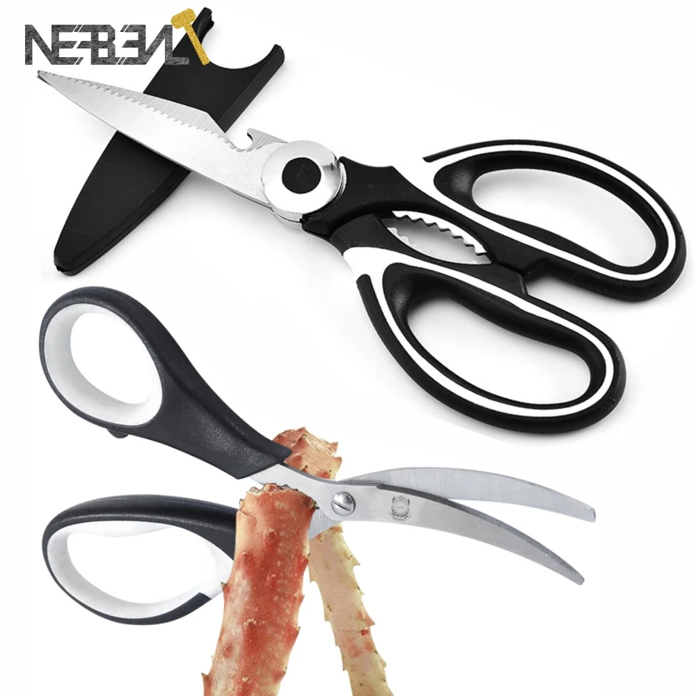 7-in-1 Heavy Duty Kitchen Scissors-Multifunctional Shears with Bottle Opener, Seafood Clipper & Meat Cutter, BBQ Tool