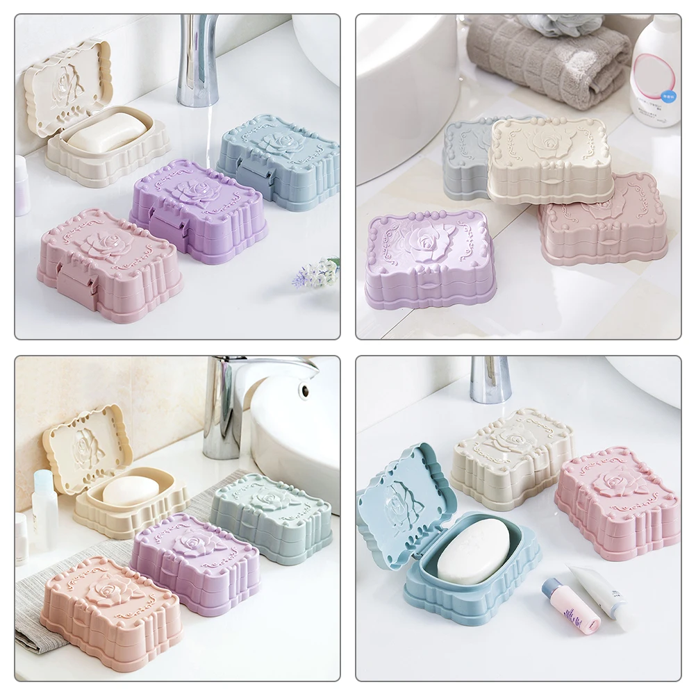 

4pcs Portable Box Bathroom Accessories Shower Holder Pp Plastic Dish For Home Travel Storage Holder Household Container