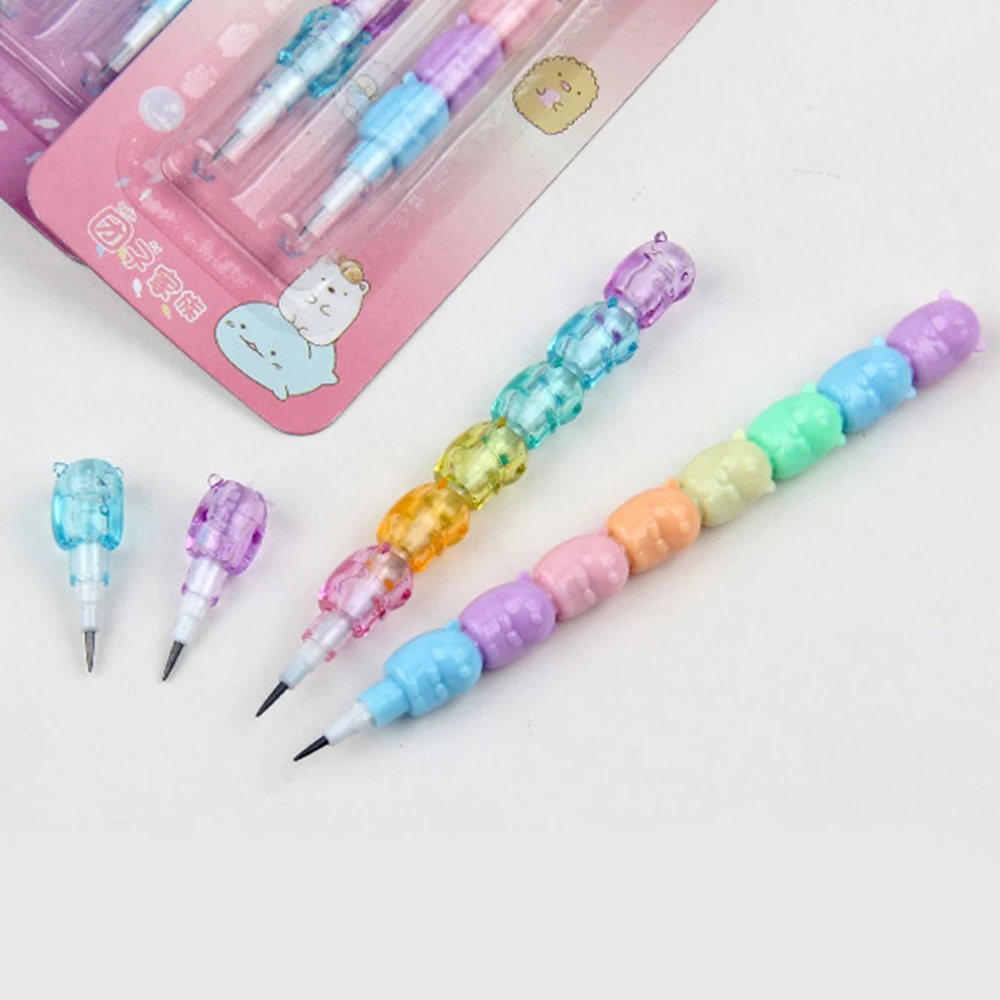 2Pcs/set Kawaii Stackable Pencils Non-Sharpening HB Pencils Cartoon Japanese Stationery Children Student Prize Gift