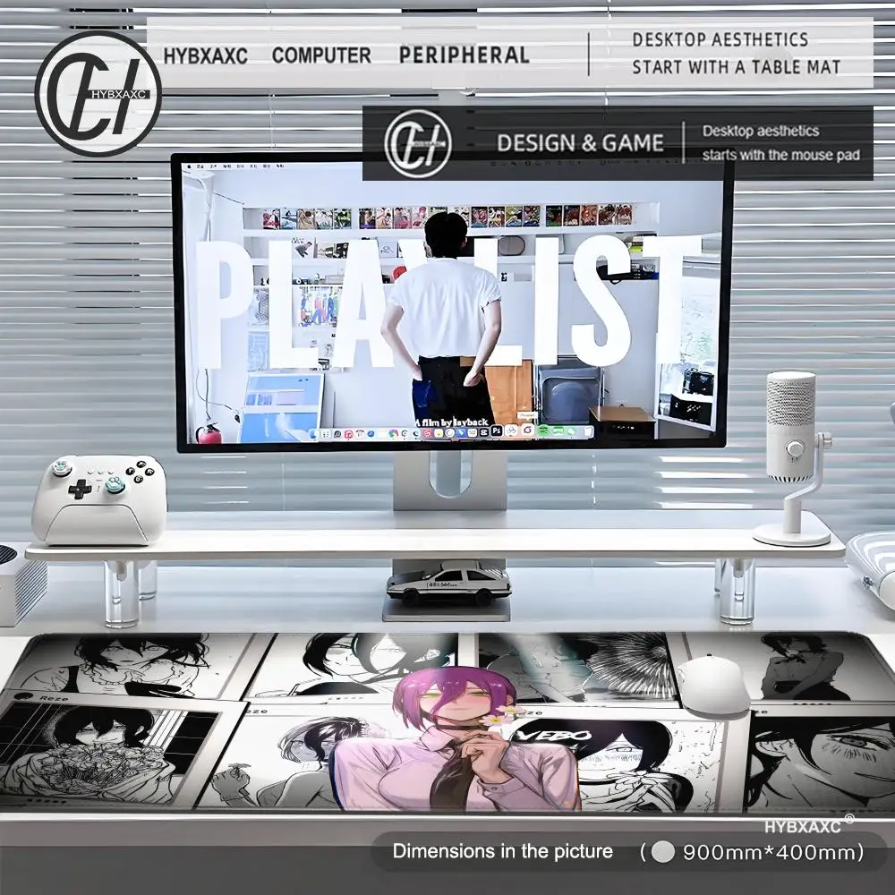 Mouse pad laptop kawaii anime menina reze teclado pc preto e branco flor desktop mouse pad c-serra homem gaming mousepad