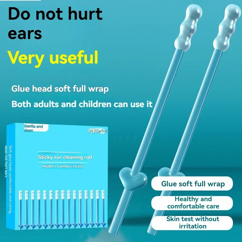 new 24Pcs/Box Silicone EarWax Remover Sticky Ear Picks Disposable Adhesive Earpick S/L Reusable Ear Cleaner for Kids & Adults