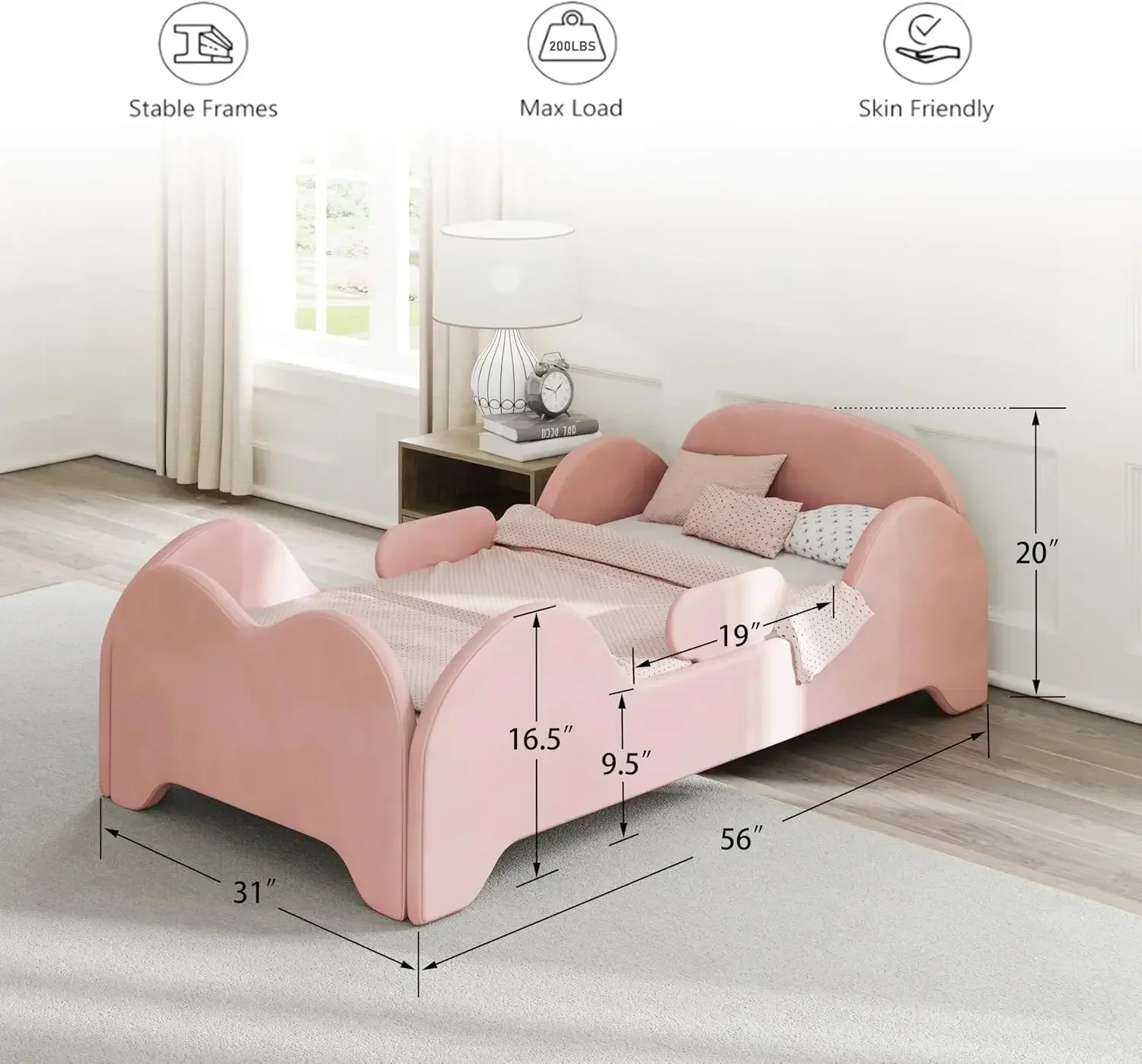 Toddler Bed, Toddler Flood Bed with Extra Safety Broad, Standard Crib Size for Kids, Certified Fabric Beds, Low to Floor Design