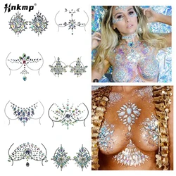 Hot Sexy Chest Jewels Temporary Tattoo Sticker 3D Stage Rhinestone Flash Tattoos Adhesive Face Jewel Chest Gem Body Paint